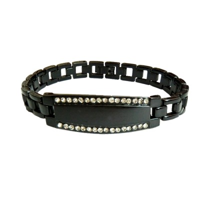 Rhinestone Link Chain ID Plate Bracelet  By Menjewell